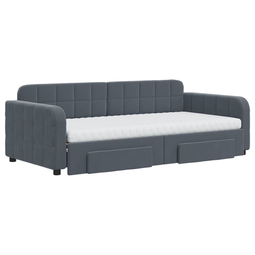 vidaXL Sofa rozsuwana z szufladami, ciemnoszara, 90x190 cm, aksamit