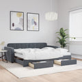 vidaXL Sofa rozsuwana z szufladami, ciemnoszara, 90x190 cm, aksamit