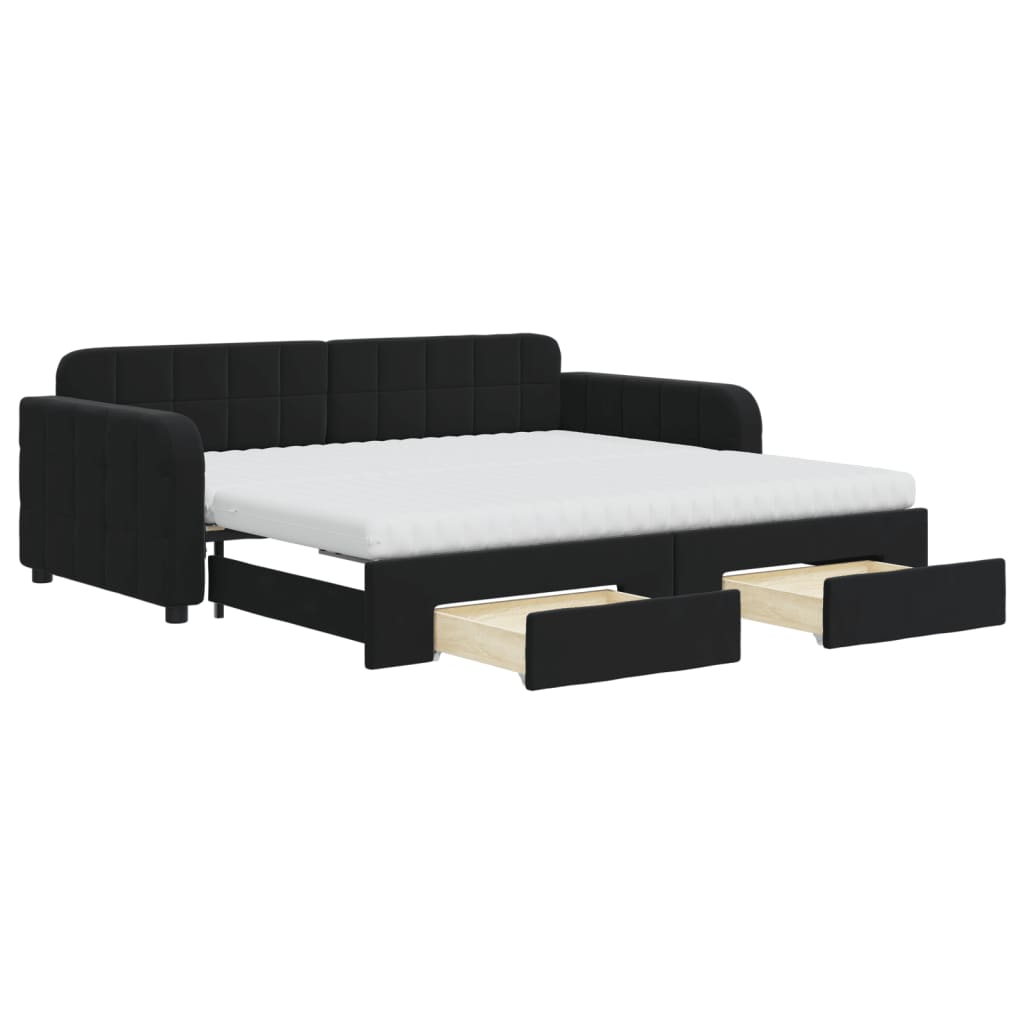 vidaXL Sofa rozsuwana z szufladami, czarna, 90x190 cm, aksamit