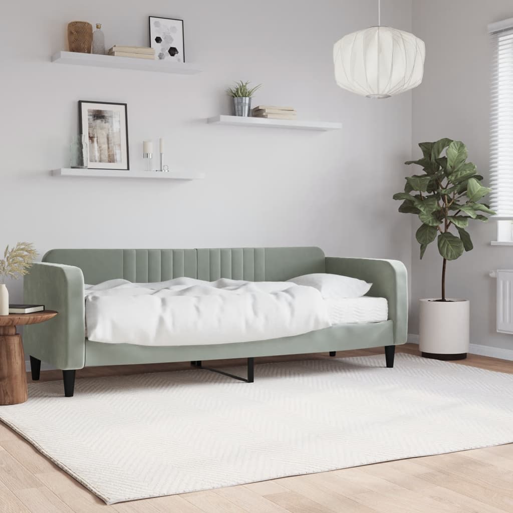 vidaXL Sofa z materacem do spania, jasnoszara, 80x200 cm, aksamit