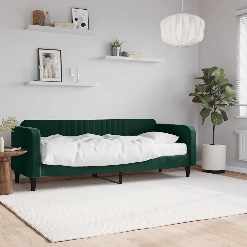 vidaXL Sofa z materacem do spania, ciemnozielona, 80x200 cm, aksamit