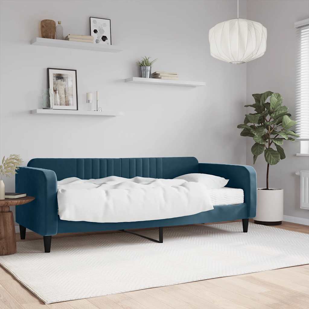 vidaXL Sofa z materacem do spania, niebieska, 90x200 cm, aksamit