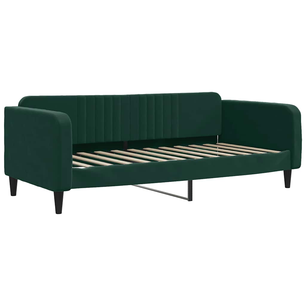 vidaXL Sofa z materacem do spania, ciemnozielona, 90x200 cm, aksamit