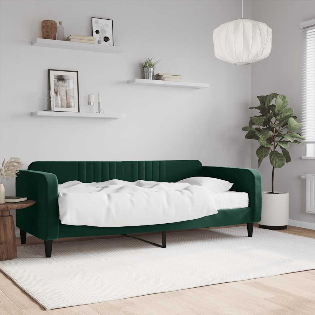 vidaXL Sofa z materacem do spania, ciemnozielona, 90x200 cm, aksamit