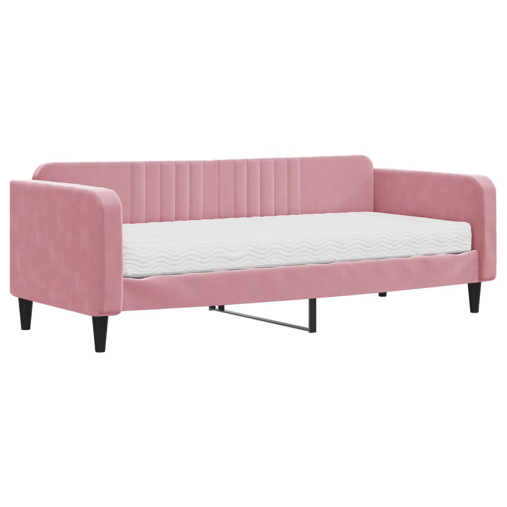 vidaXL Sofa z materacem do spania, różowa, 90x200 cm, aksamit