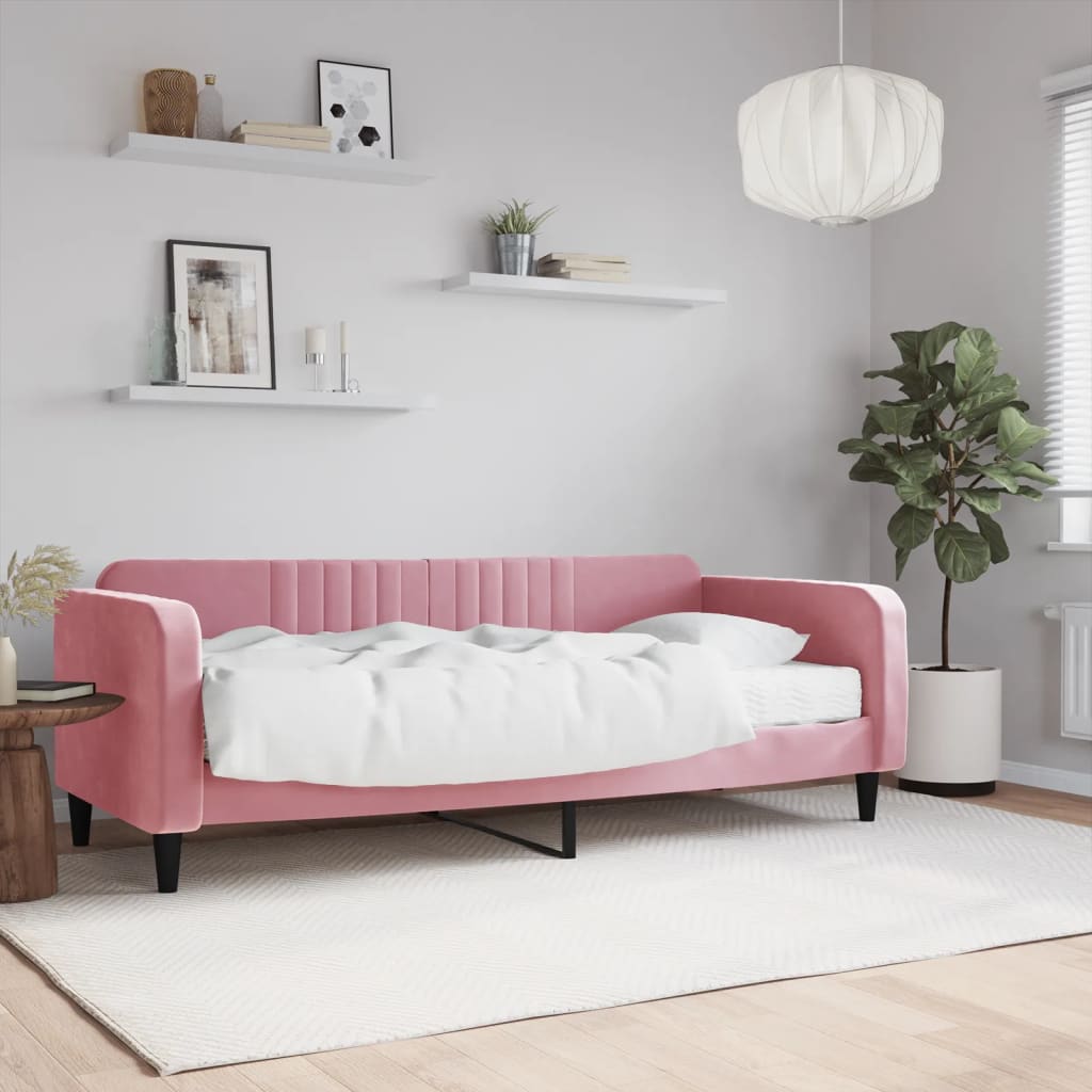 vidaXL Sofa z materacem do spania, różowa, 90x200 cm, aksamit