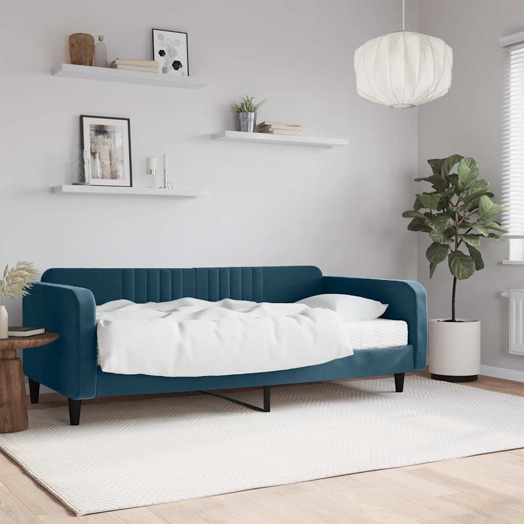 vidaXL Sofa z materacem do spania, niebieska, 100x200 cm, aksamit