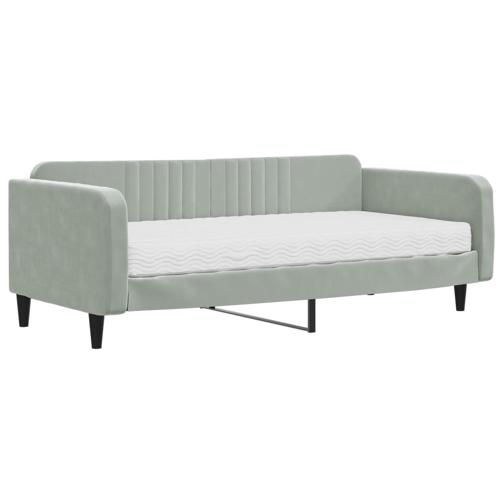 vidaXL Sofa z materacem do spania, jasnoszara, 100x200 cm, aksamit