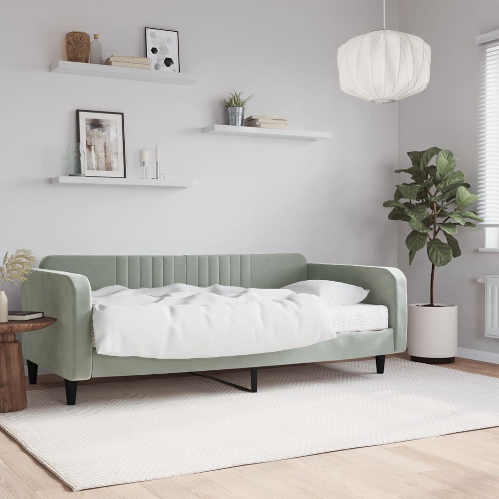 vidaXL Sofa z materacem do spania, jasnoszara, 100x200 cm, aksamit
