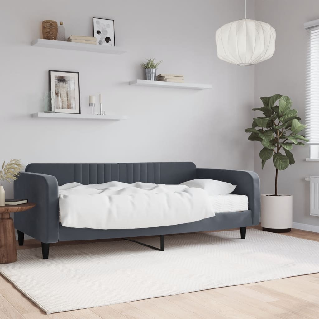 vidaXL Sofa z materacem do spania, ciemnoszara, 100x200 cm, aksamit