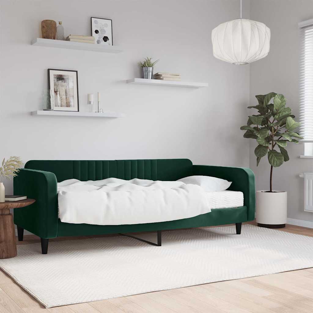 vidaXL Sofa z materacem do spania, ciemnozielona, 100x200 cm, aksamit