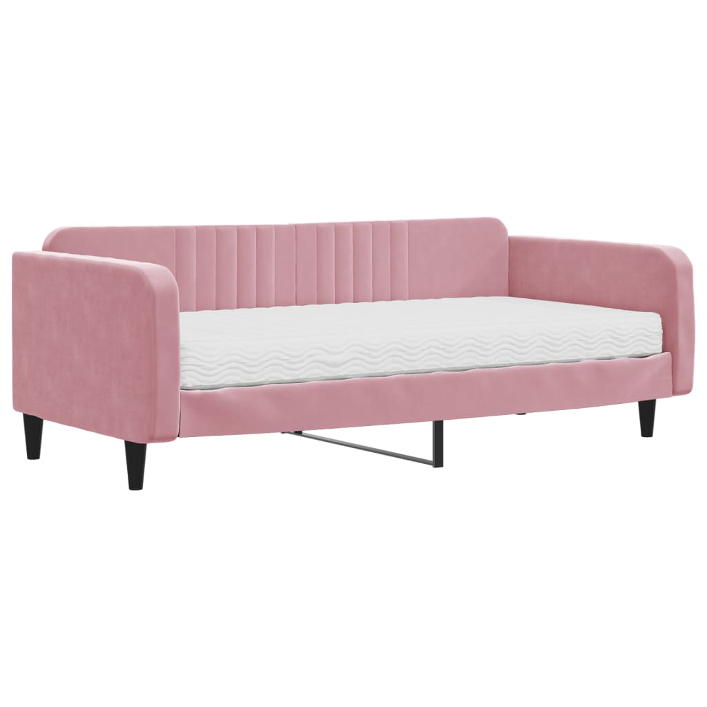 vidaXL Sofa z materacem do spania, różowa, 100x200 cm, aksamit