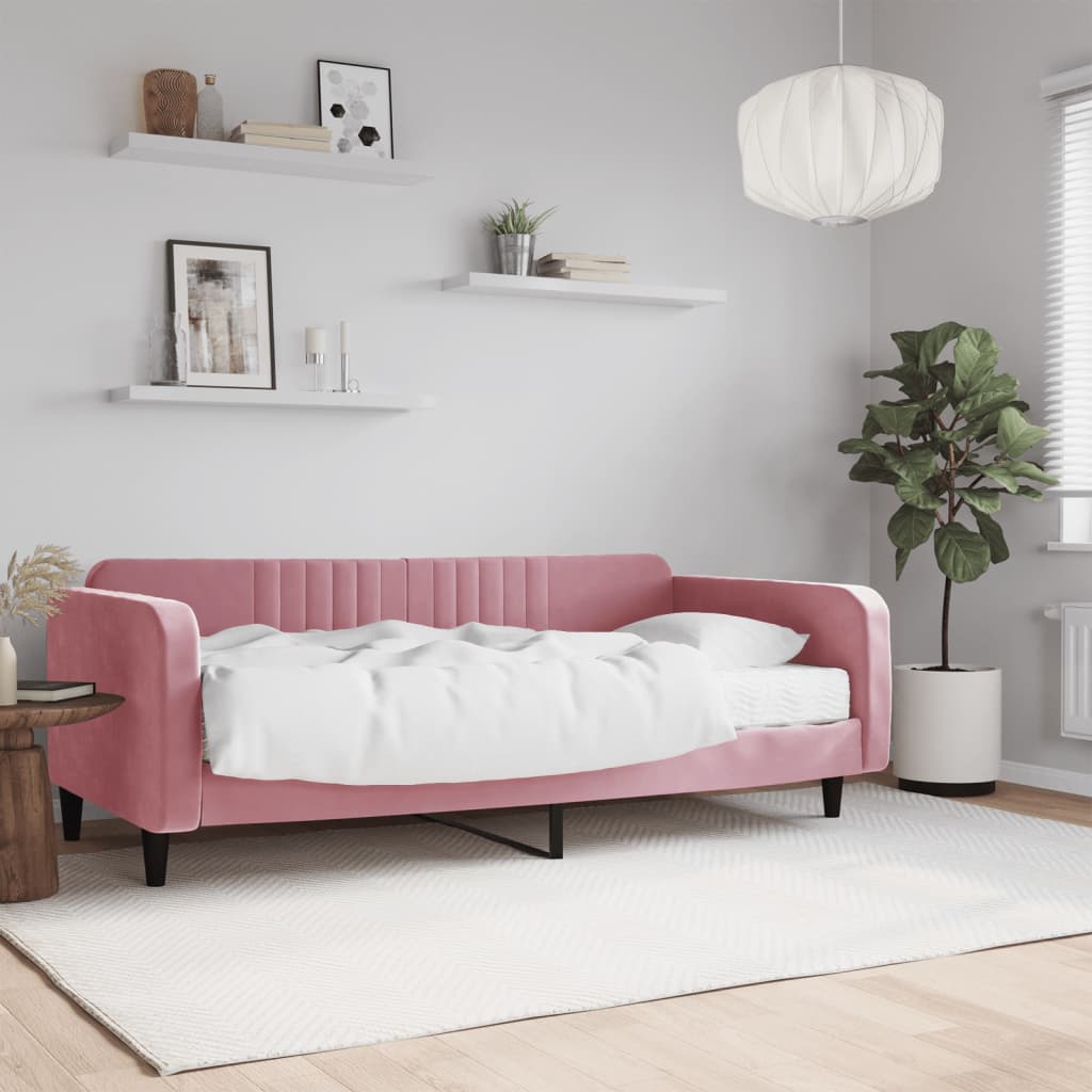 vidaXL Sofa z materacem do spania, różowa, 100x200 cm, aksamit