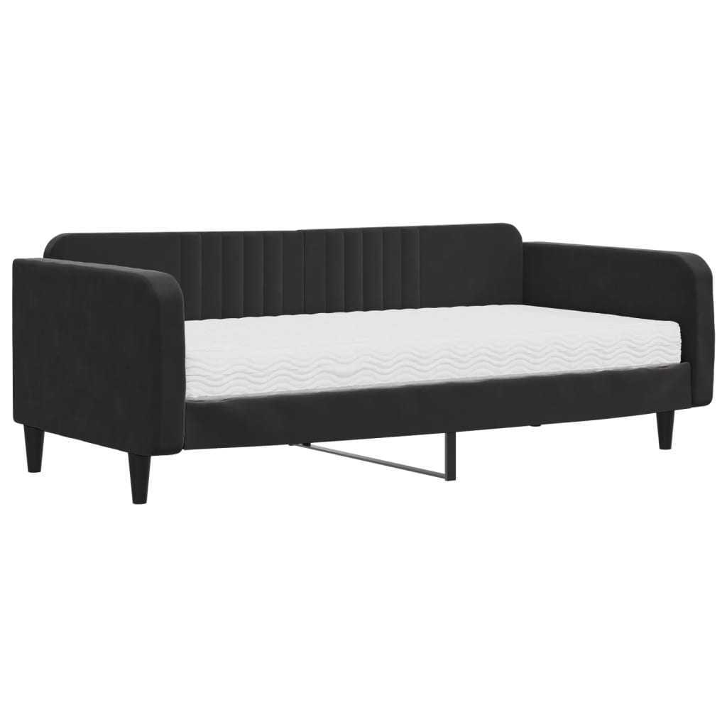 vidaXL Sofa z materacem do spania, czarna, 100x200 cm, aksamit