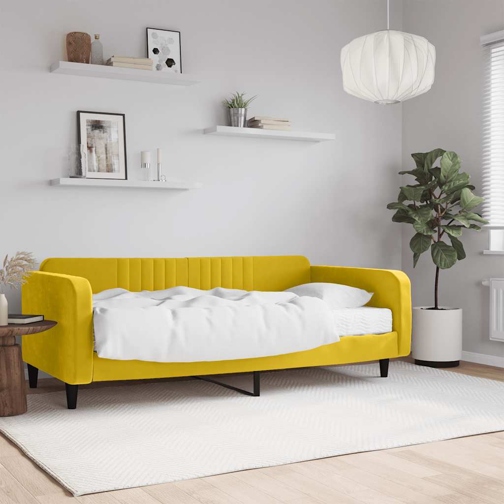 vidaXL Sofa z materacem do spania, żółta, 100x200 cm, aksamit