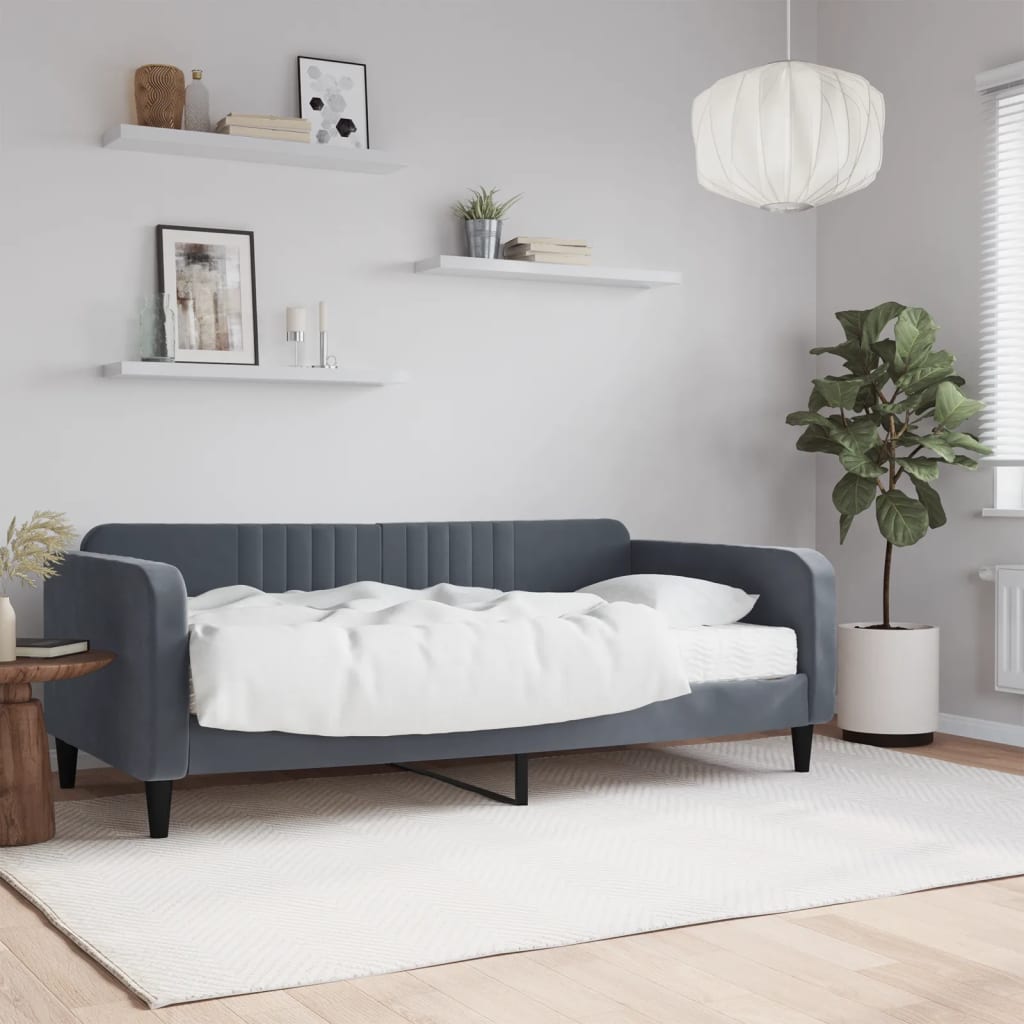 vidaXL Sofa z materacem do spania, ciemnoszara, 90x190 cm, aksamit