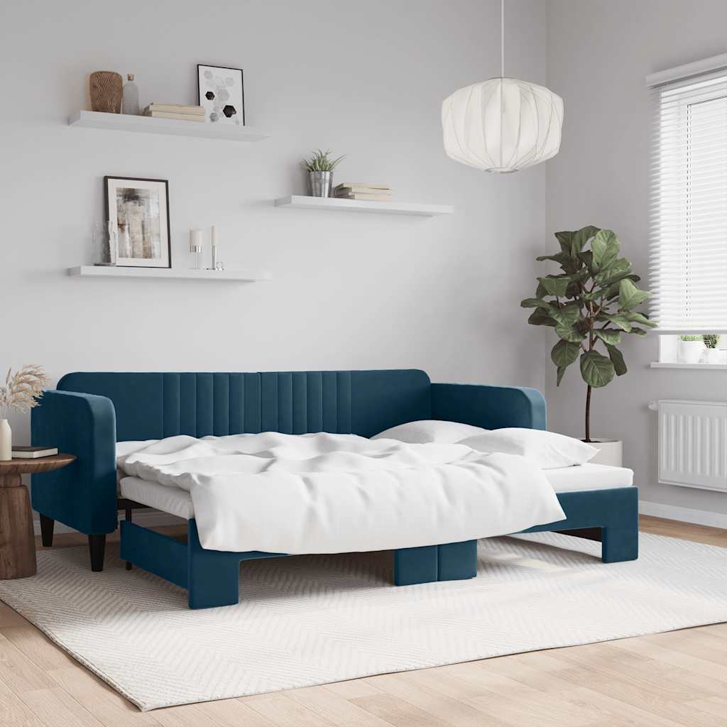 vidaXL Sofa rozsuwana, niebieska, 80x200 cm, aksamit