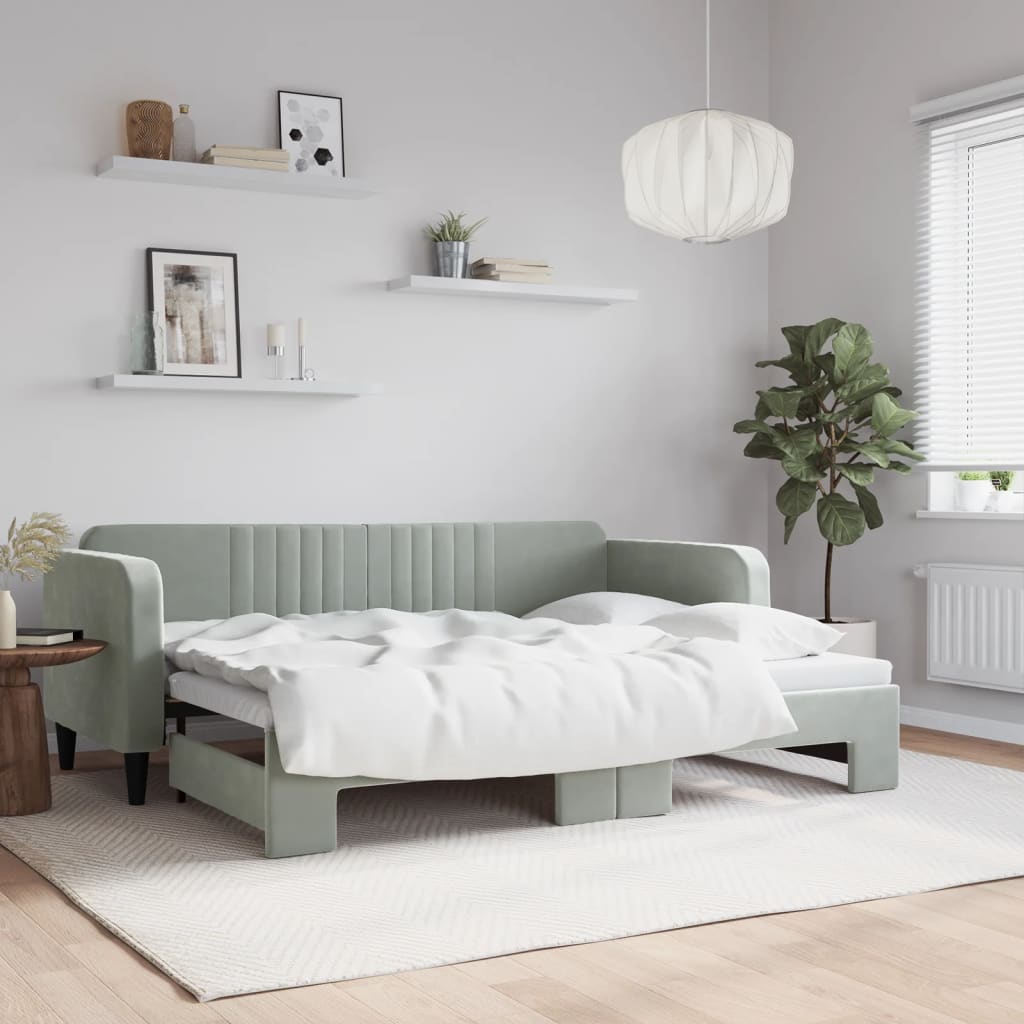 vidaXL Sofa rozsuwana, jasnoszara, 80x200 cm, aksamit