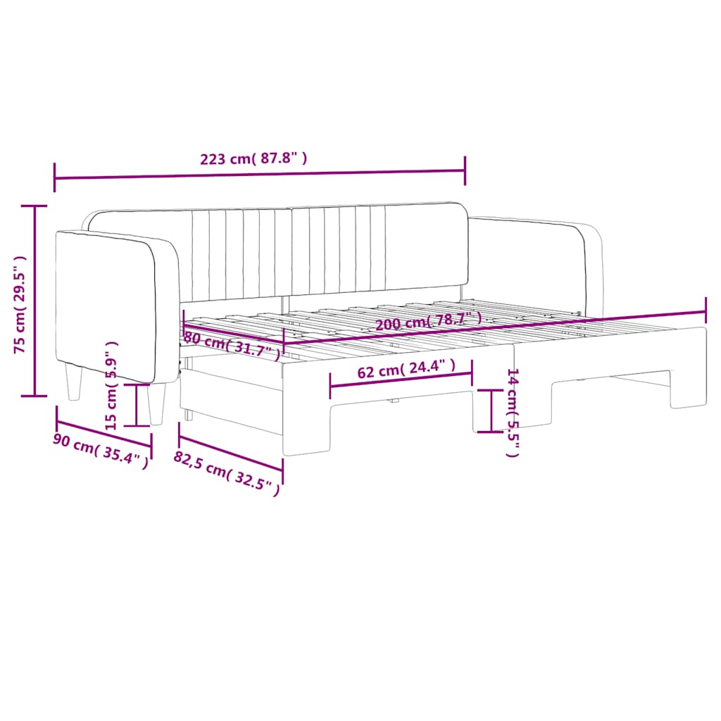 vidaXL Sofa rozsuwana, ciemnozielona, 80x200 cm, aksamit