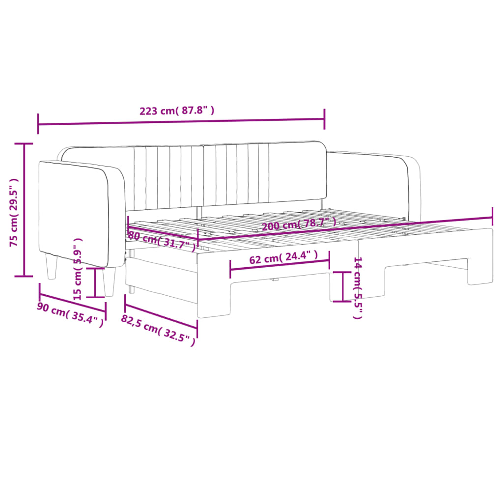vidaXL Sofa rozsuwana, różowa, 80x200 cm, aksamit
