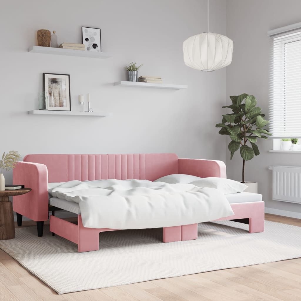vidaXL Sofa rozsuwana, różowa, 80x200 cm, aksamit