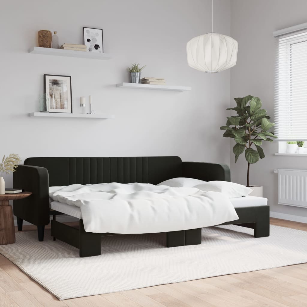 vidaXL Sofa rozsuwana, czarna, 80x200 cm, aksamit