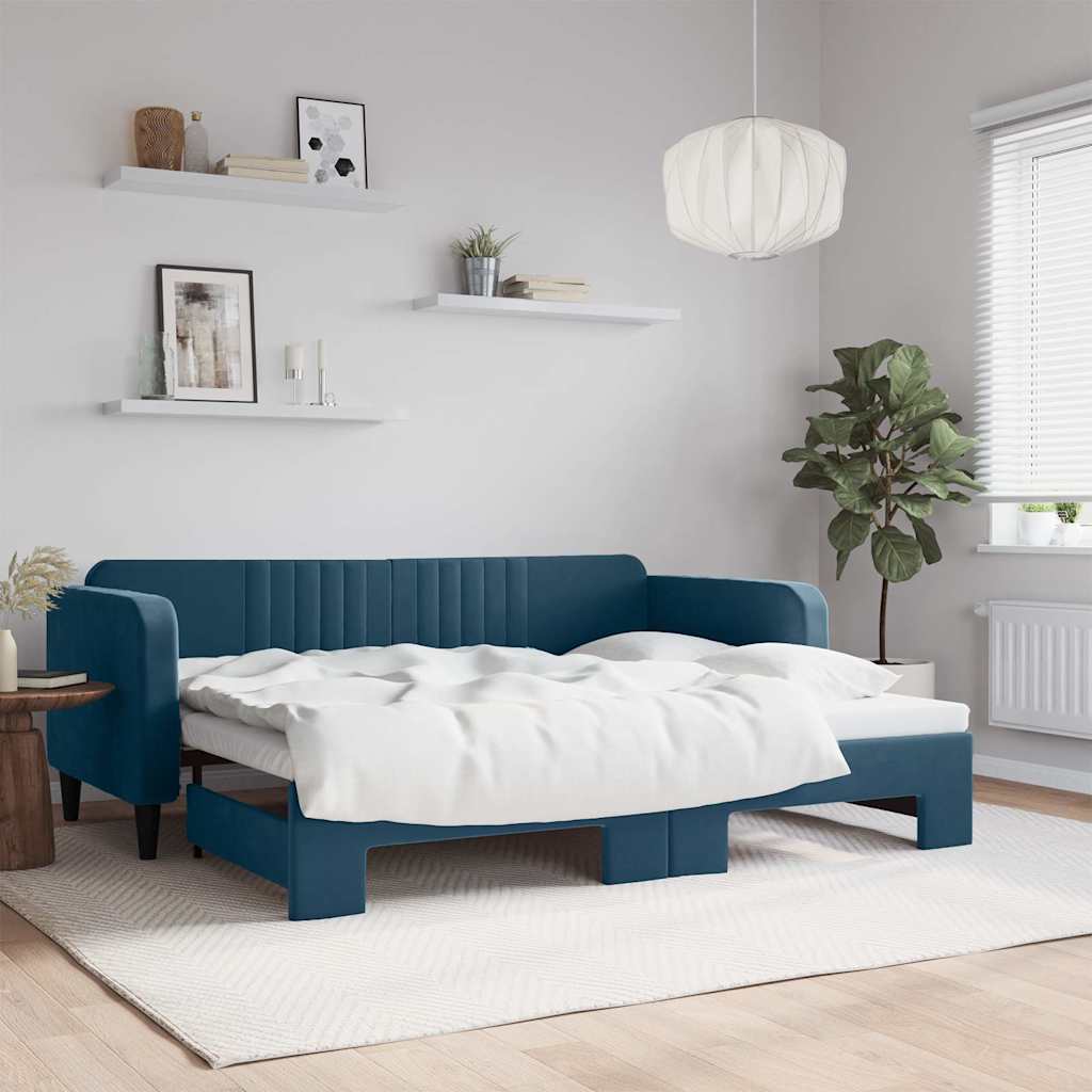 vidaXL Sofa rozsuwana, niebieska, 90x200 cm, aksamit
