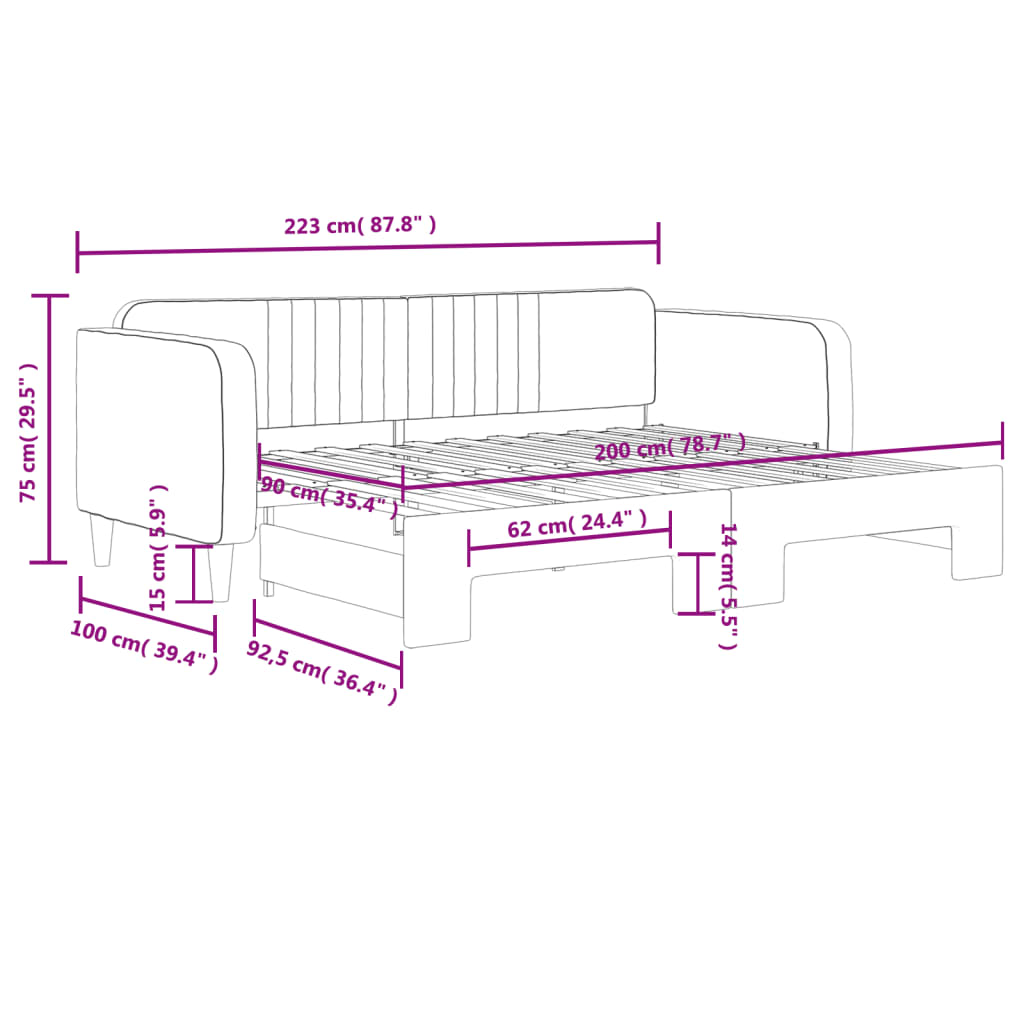 vidaXL Sofa rozsuwana, jasnoszara, 90x200 cm, aksamit