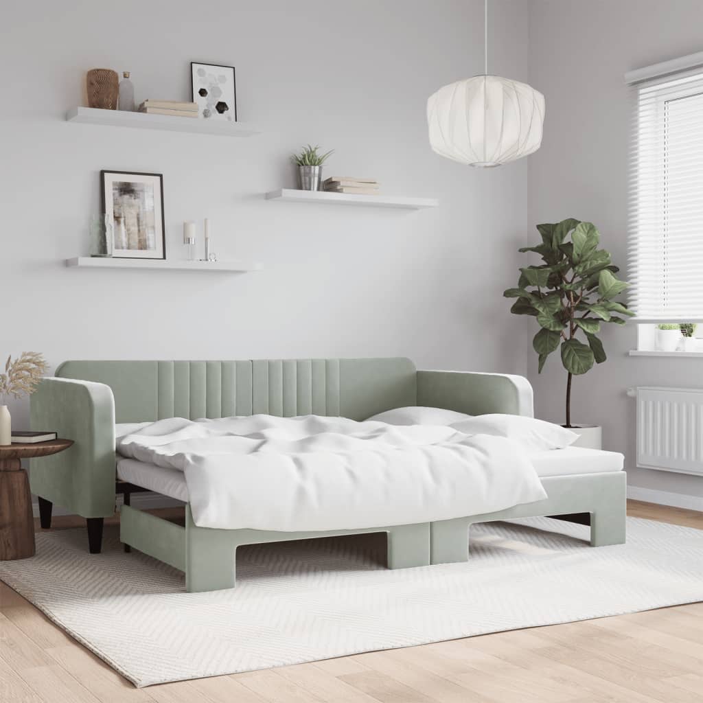 vidaXL Sofa rozsuwana, jasnoszara, 90x200 cm, aksamit