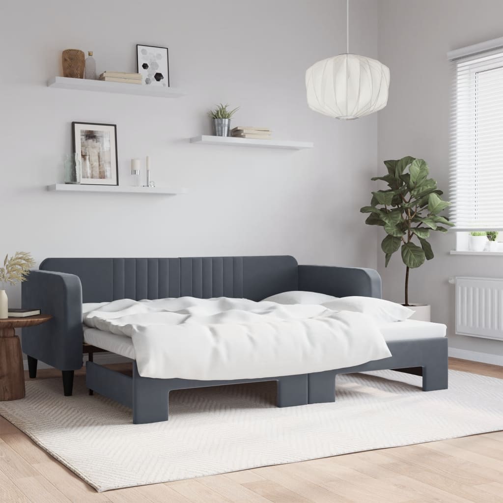 vidaXL Sofa rozsuwana, ciemnoszara, 90x200 cm, aksamit