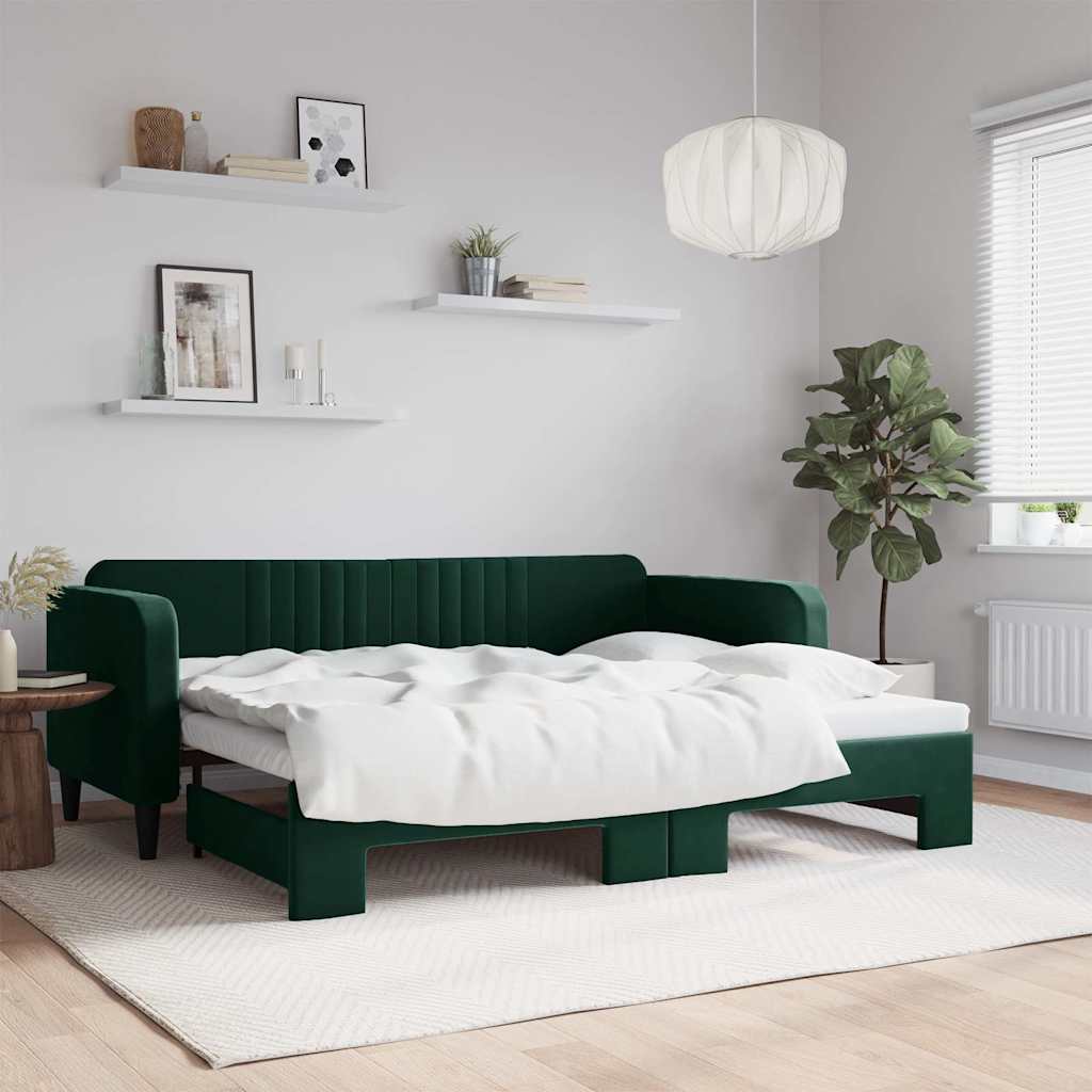 vidaXL Sofa rozsuwana, ciemnozielona, 90x200 cm, aksamit
