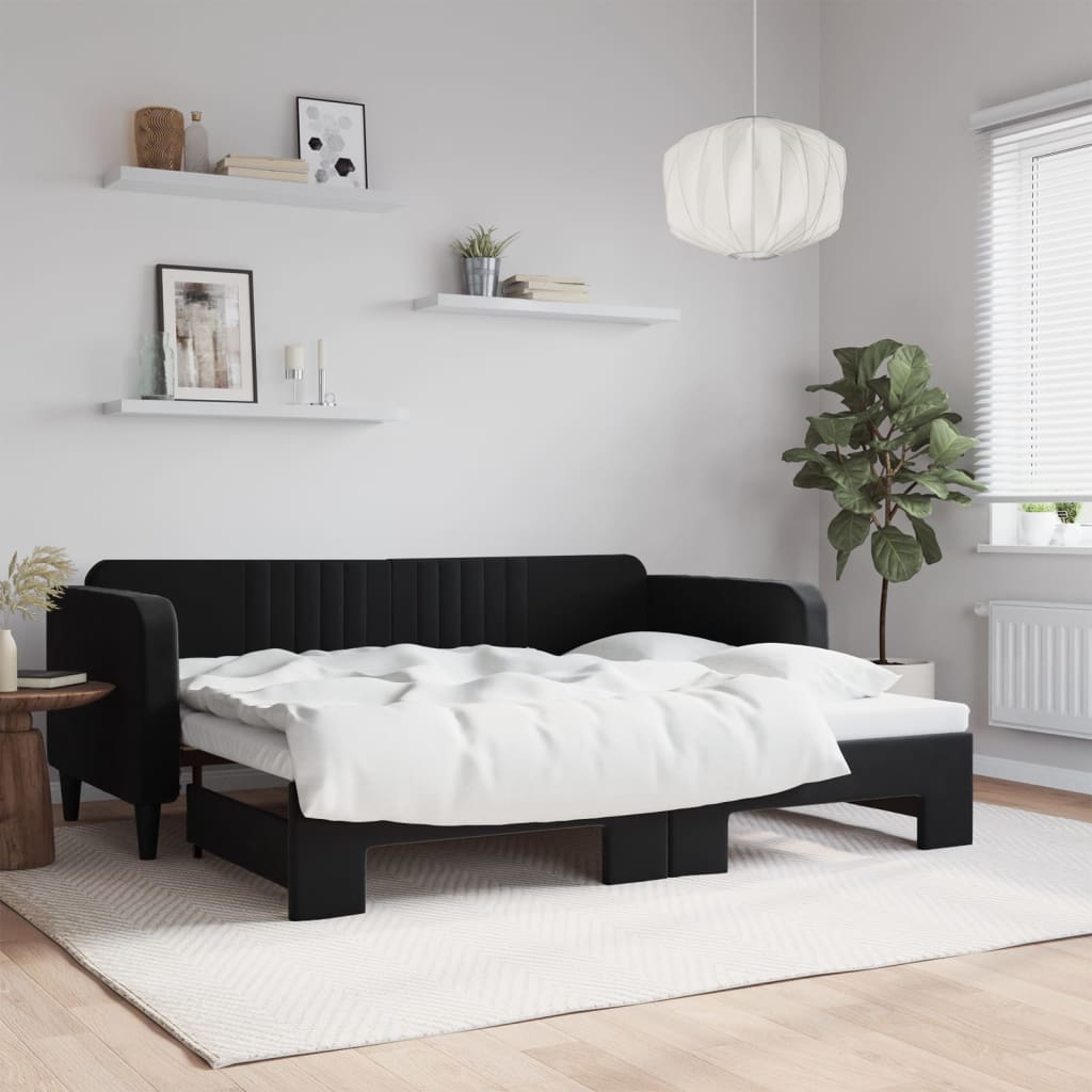 vidaXL Sofa rozsuwana, czarna, 90x200 cm, aksamit