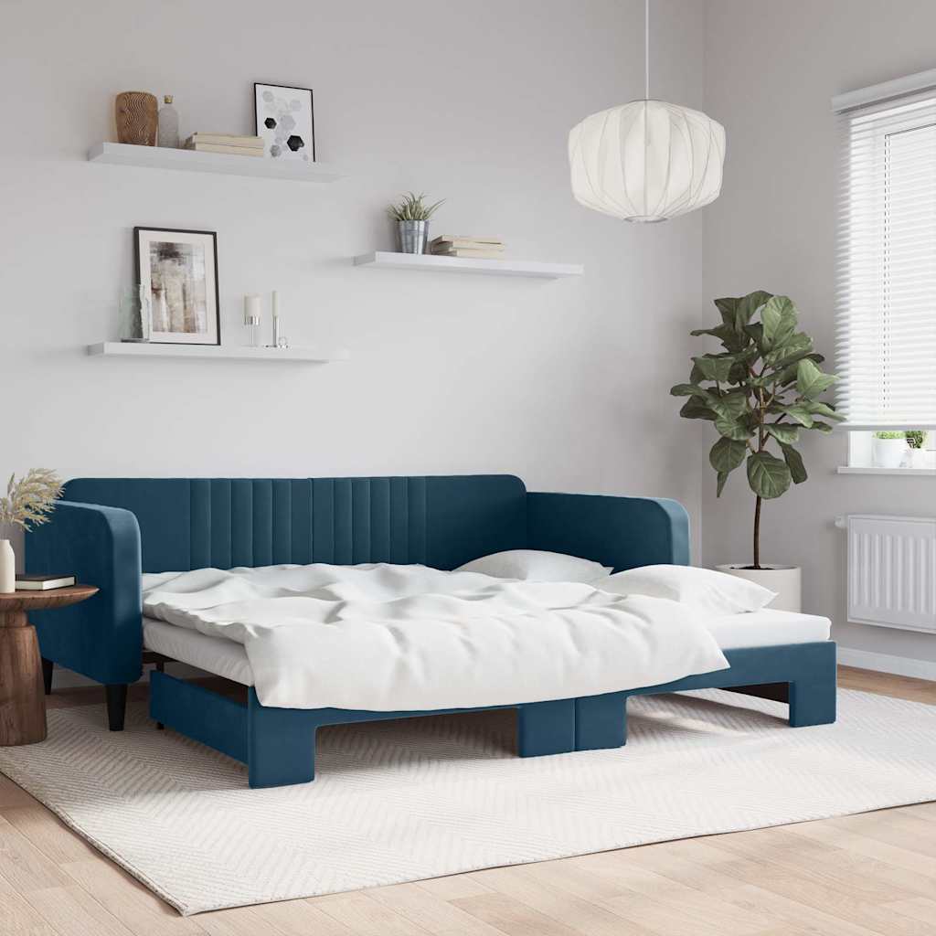 vidaXL Sofa rozsuwana, niebieska, 100x200 cm, aksamit