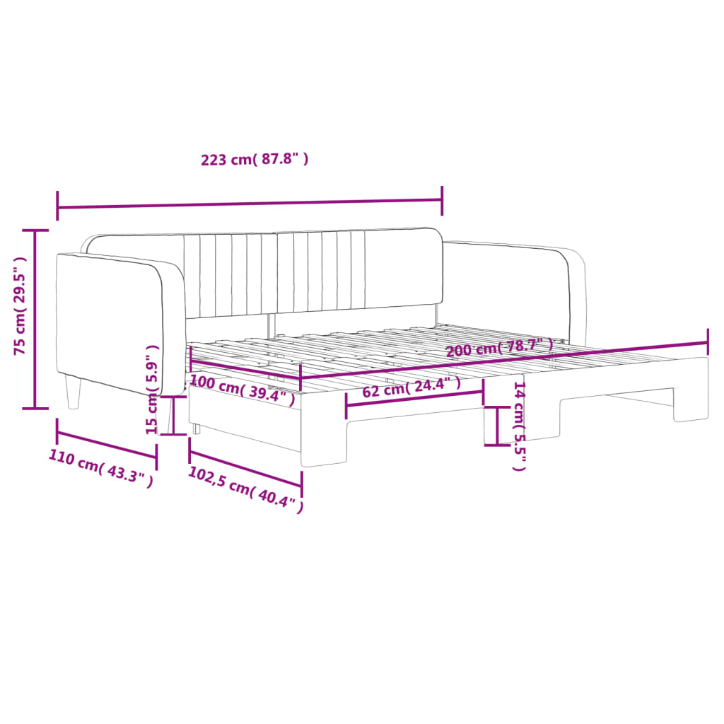 vidaXL Sofa rozsuwana, jasnoszara, 100x200 cm, aksamit