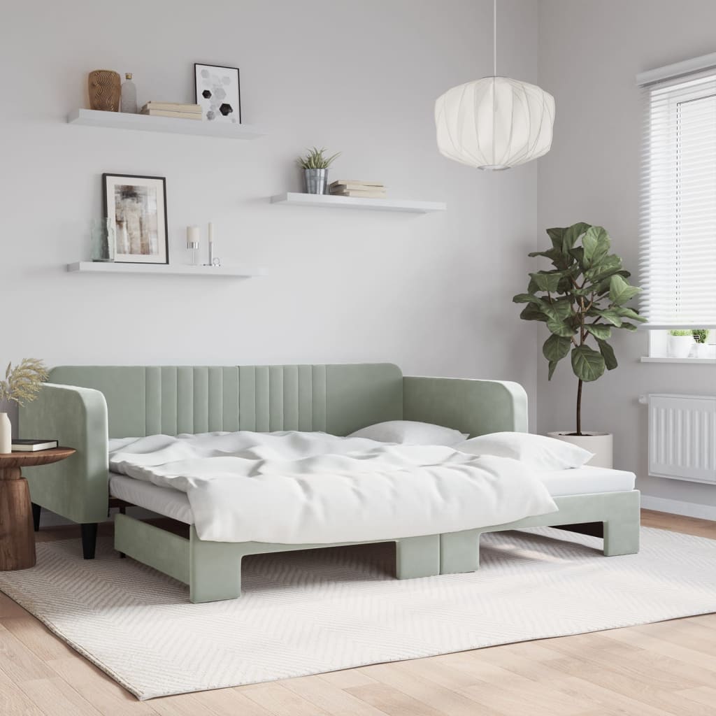 vidaXL Sofa rozsuwana, jasnoszara, 100x200 cm, aksamit