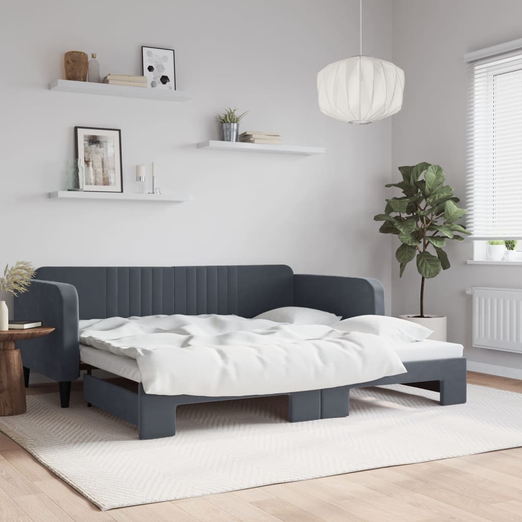 vidaXL Sofa rozsuwana, ciemnoszara, 100x200 cm, aksamit