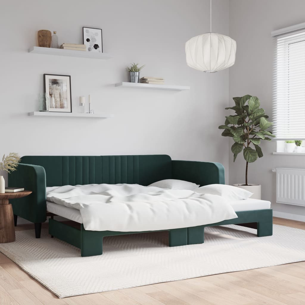 vidaXL Sofa rozsuwana, ciemnozielona, 100x200 cm, aksamit