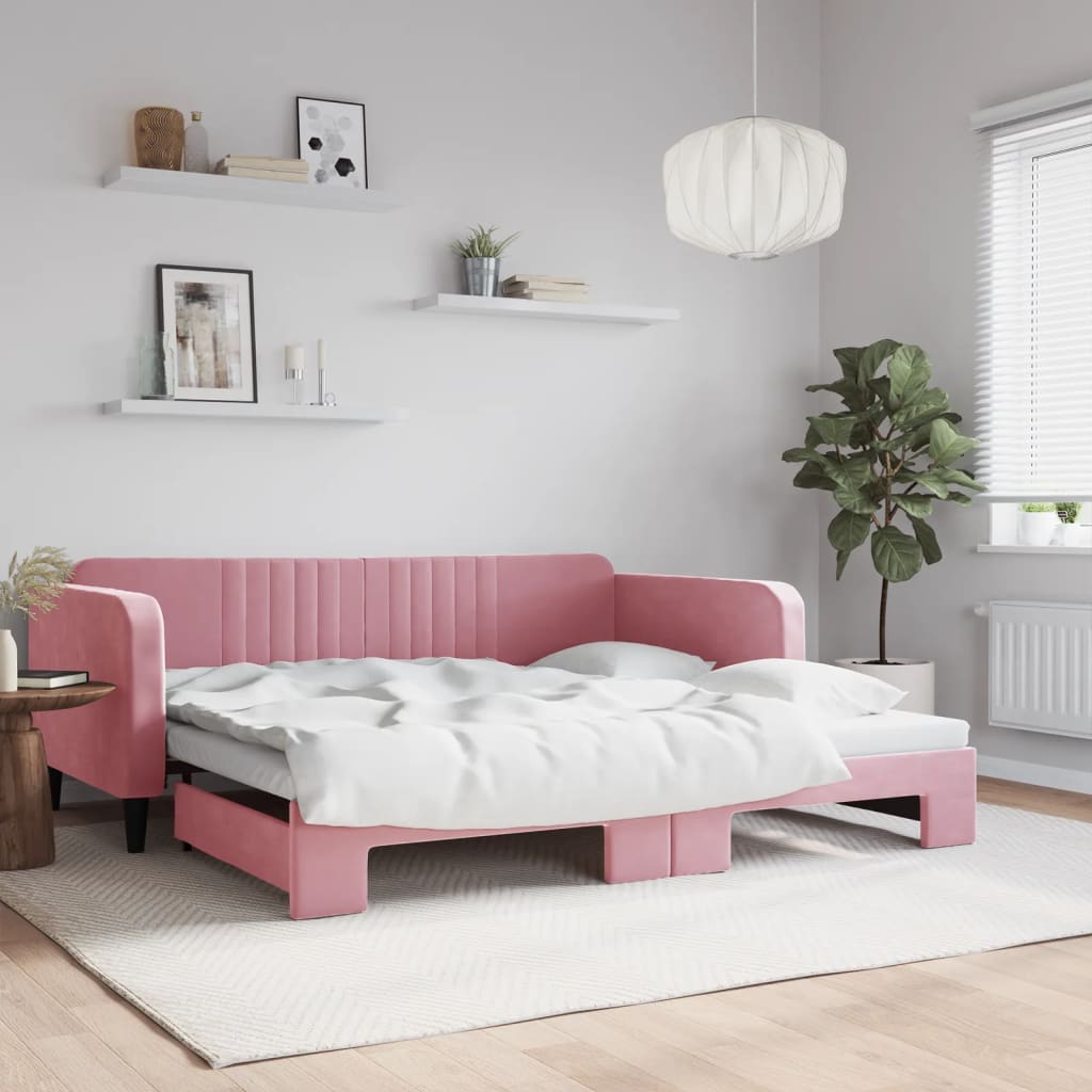 vidaXL Sofa rozsuwana, różowa, 100x200 cm, aksamit
