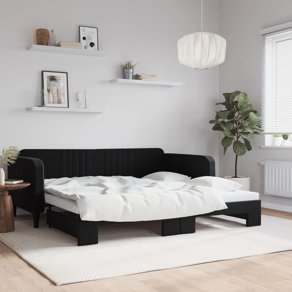 vidaXL Sofa rozsuwana, czarna, 100x200 cm, aksamit