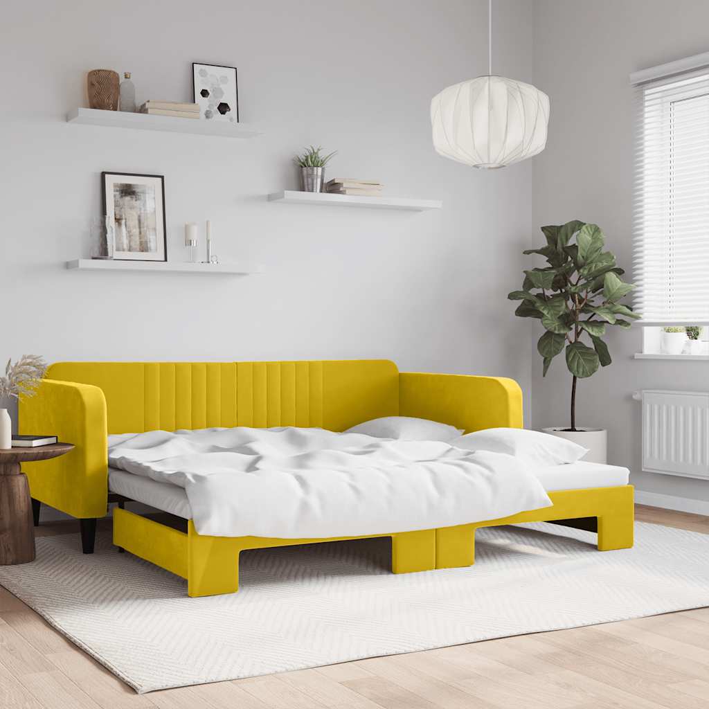 vidaXL Sofa rozsuwana, żółta, 100x200 cm, aksamit