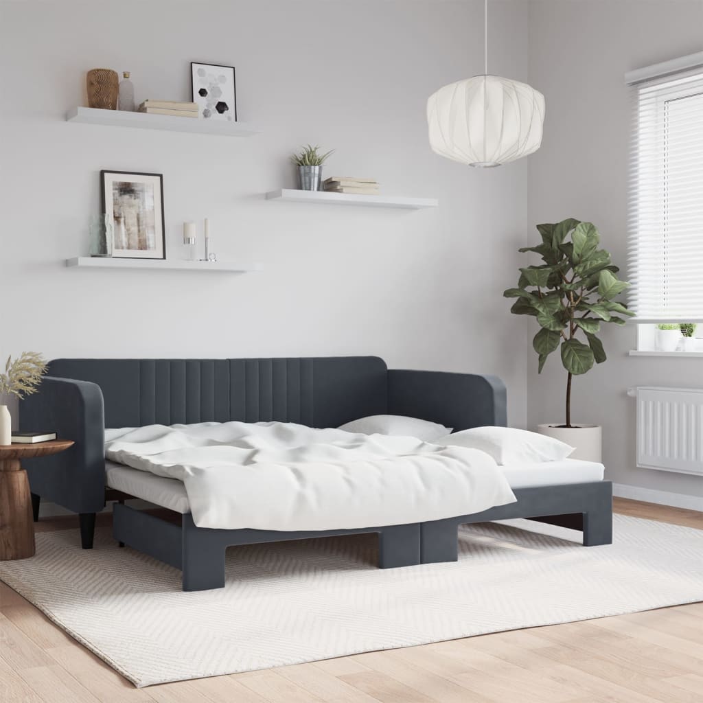 vidaXL Sofa rozsuwana, ciemnoszara, 90x190 cm, aksamit