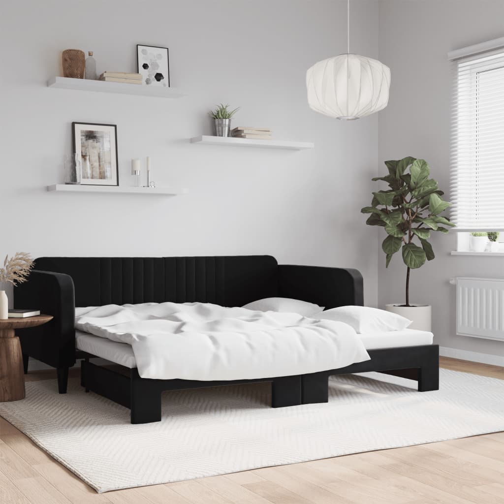vidaXL Sofa rozsuwana, czarna, 90x190 cm, aksamit