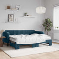 vidaXL Sofa rozsuwana z materacami, niebieska, 80x200 cm, aksamit
