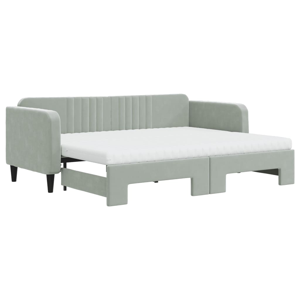 vidaXL Sofa rozsuwana z materacami, jasnoszara, 80x200 cm, aksamit