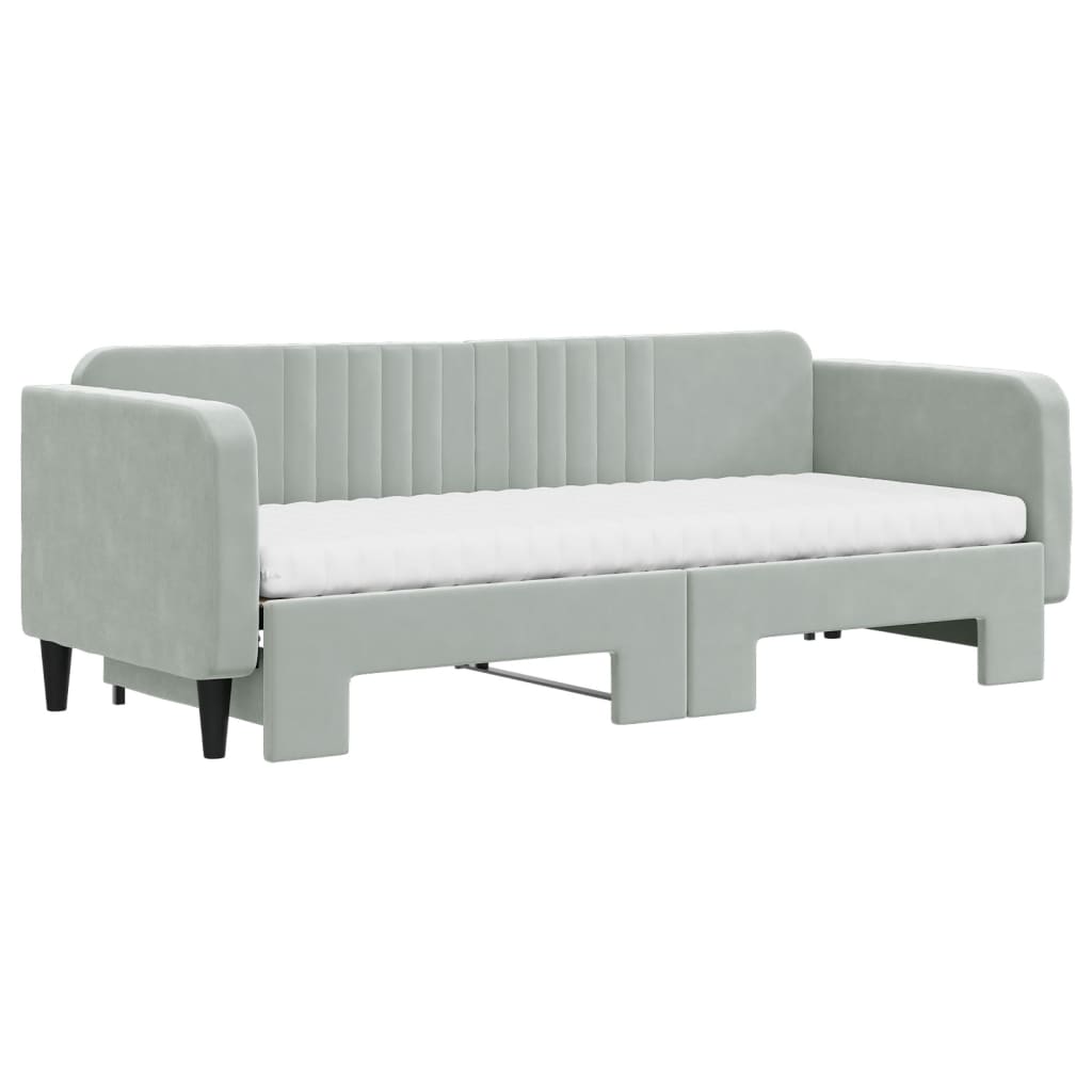 vidaXL Sofa rozsuwana z materacami, jasnoszara, 80x200 cm, aksamit