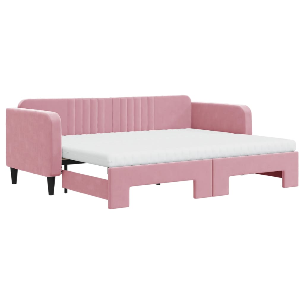 vidaXL Sofa rozsuwana z materacami, różowa, 80x200 cm, aksamit