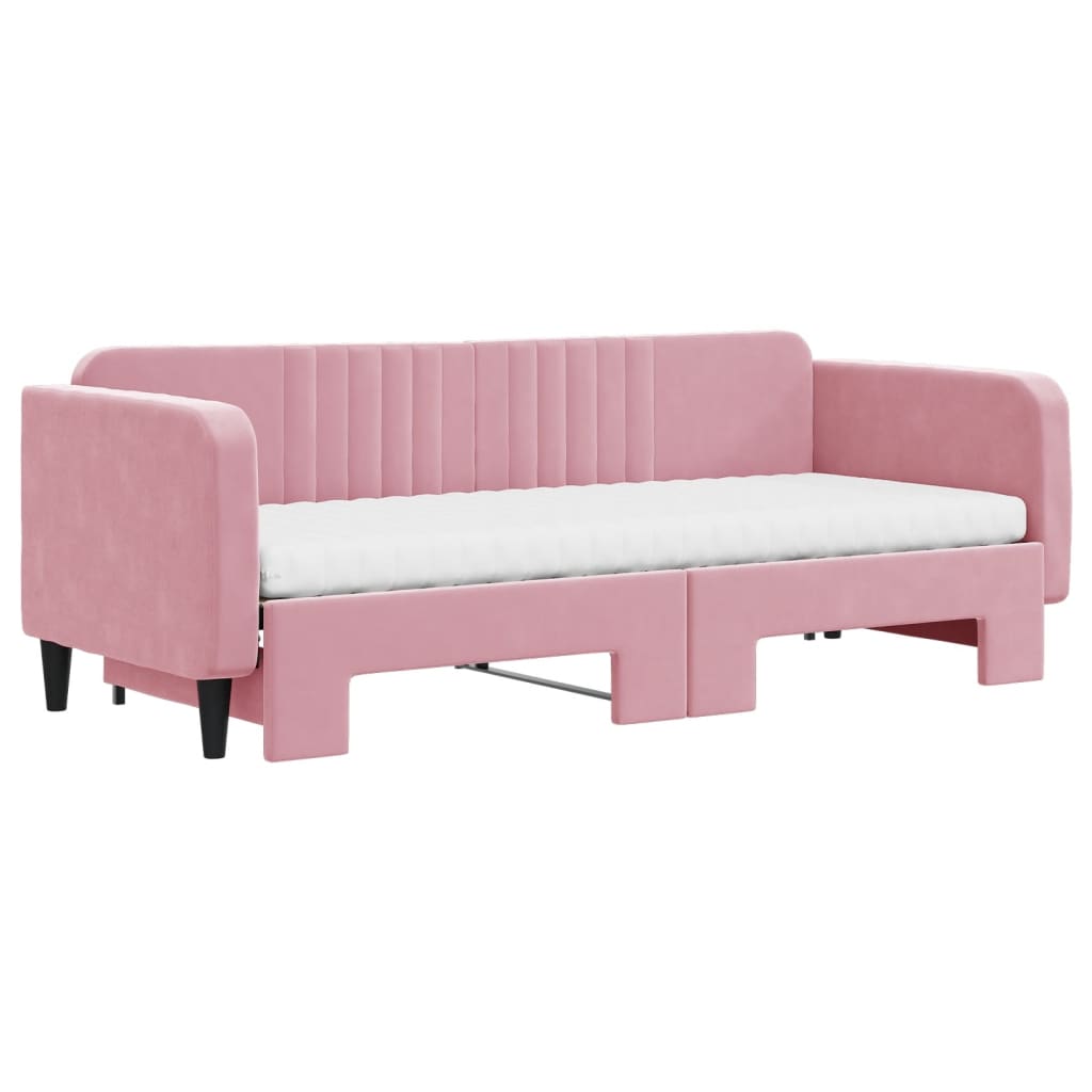 vidaXL Sofa rozsuwana z materacami, różowa, 80x200 cm, aksamit