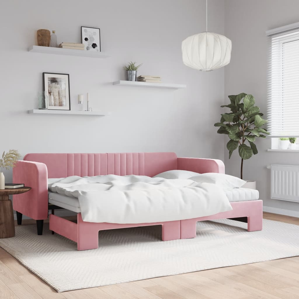 vidaXL Sofa rozsuwana z materacami, różowa, 80x200 cm, aksamit