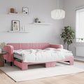vidaXL Sofa rozsuwana z materacami, różowa, 80x200 cm, aksamit