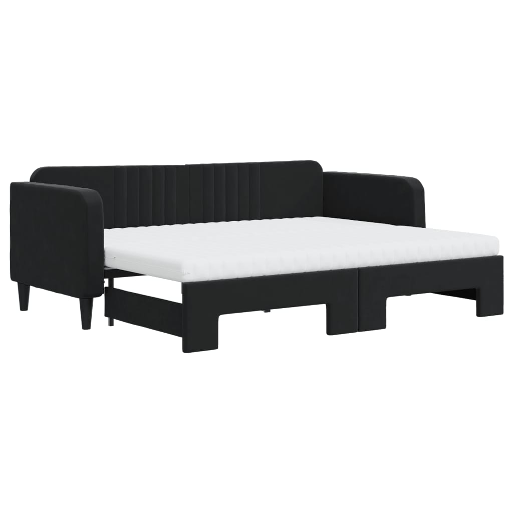 vidaXL Sofa rozsuwana z materacami, czarna, 80x200 cm, aksamit